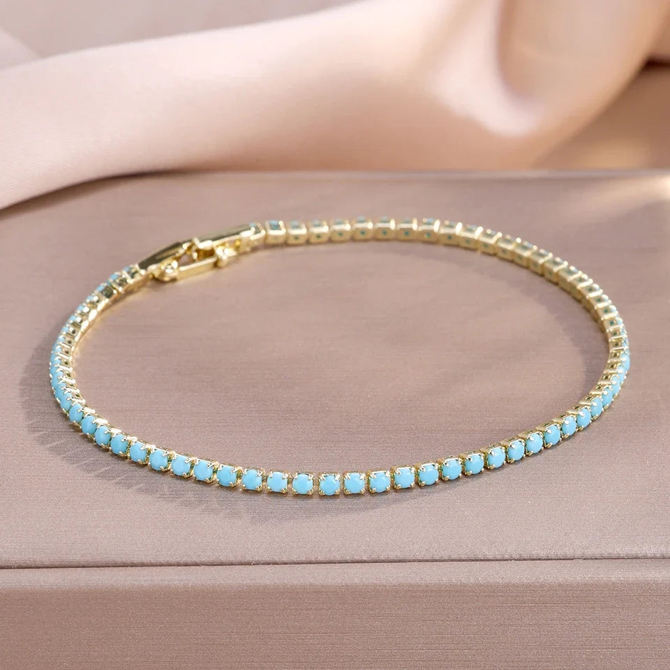 Set of 3 Bracelets with Blue Zircon Four-Leaf Clovers