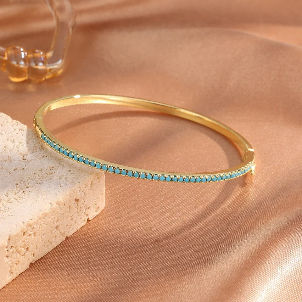 Set of 3 Bracelets with Blue Zircon Four-Leaf Clovers