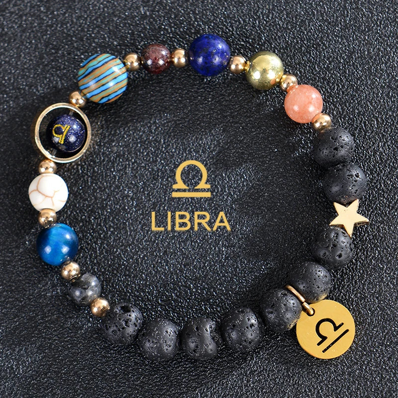 Lava Stone Bracelets, 12 Constellations, Zodiac Astrological Signs, Libra