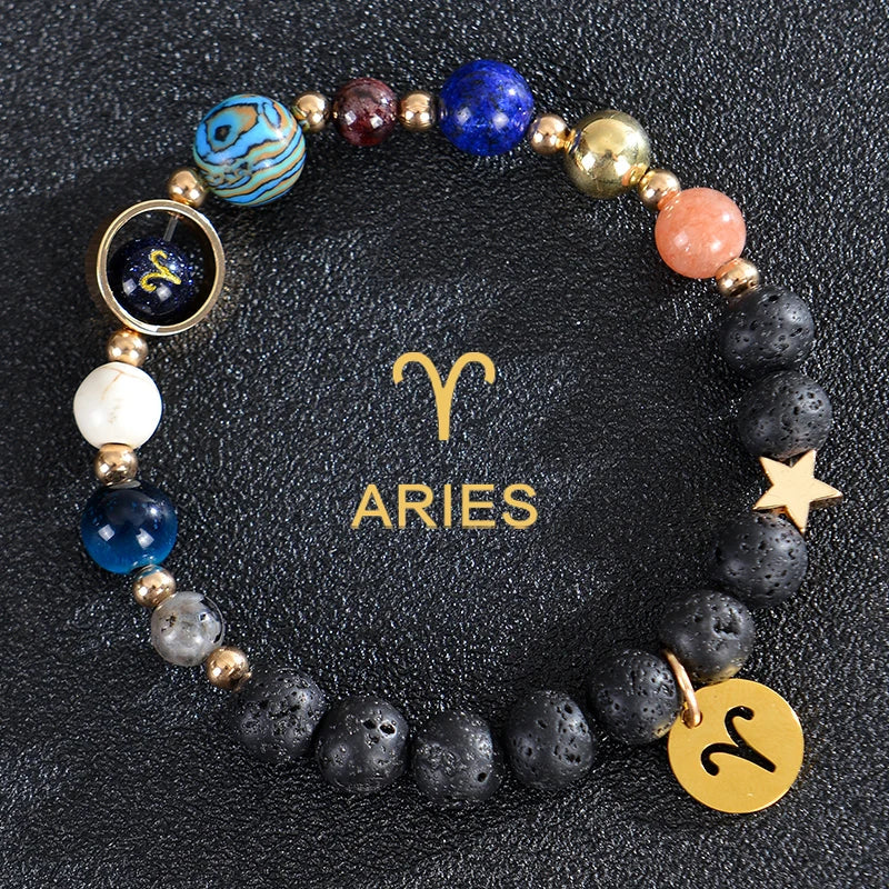 Lava Stone Bracelets, 12 Constellations, Zodiac Astrological Signs, Aries