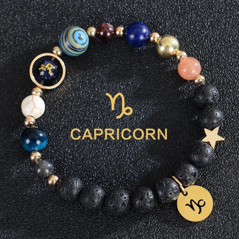 Lava Stone Bracelets, 12 Constellations, Zodiac Astrological Signs, Capricorn

