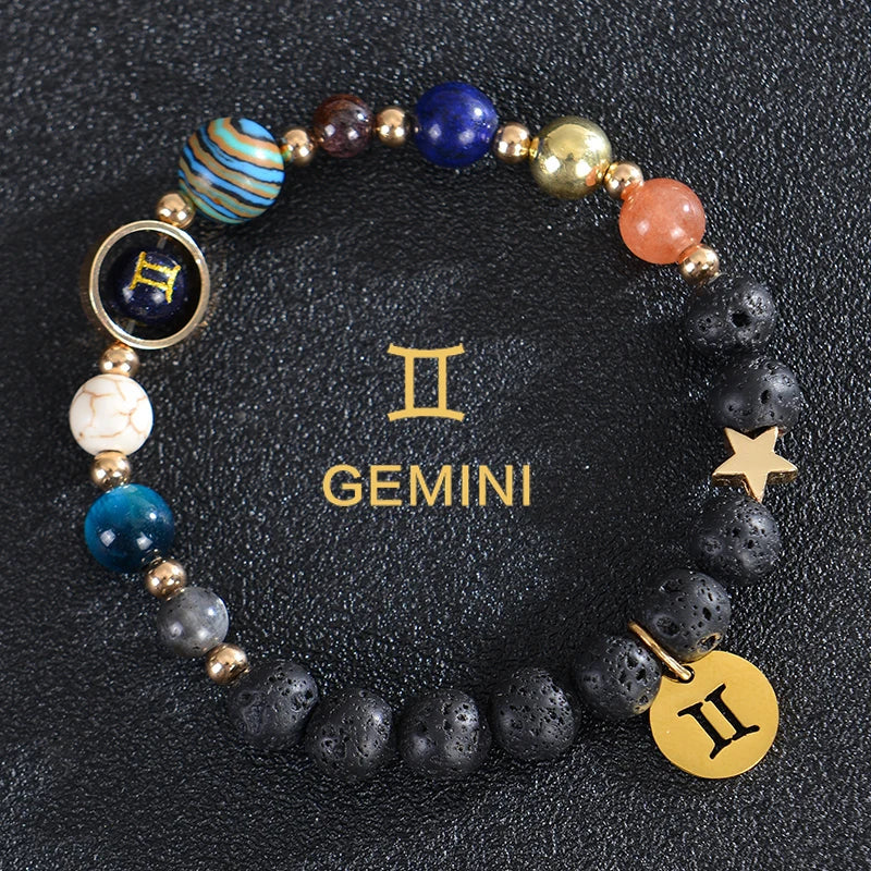 Lava Stone Bracelets, 12 Constellations, Zodiac Astrological Signs, Gemini