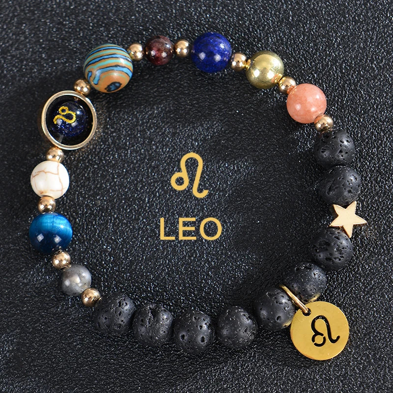 Lava Stone Bracelets, 12 Constellations, Zodiac Astrological Signs, Leo