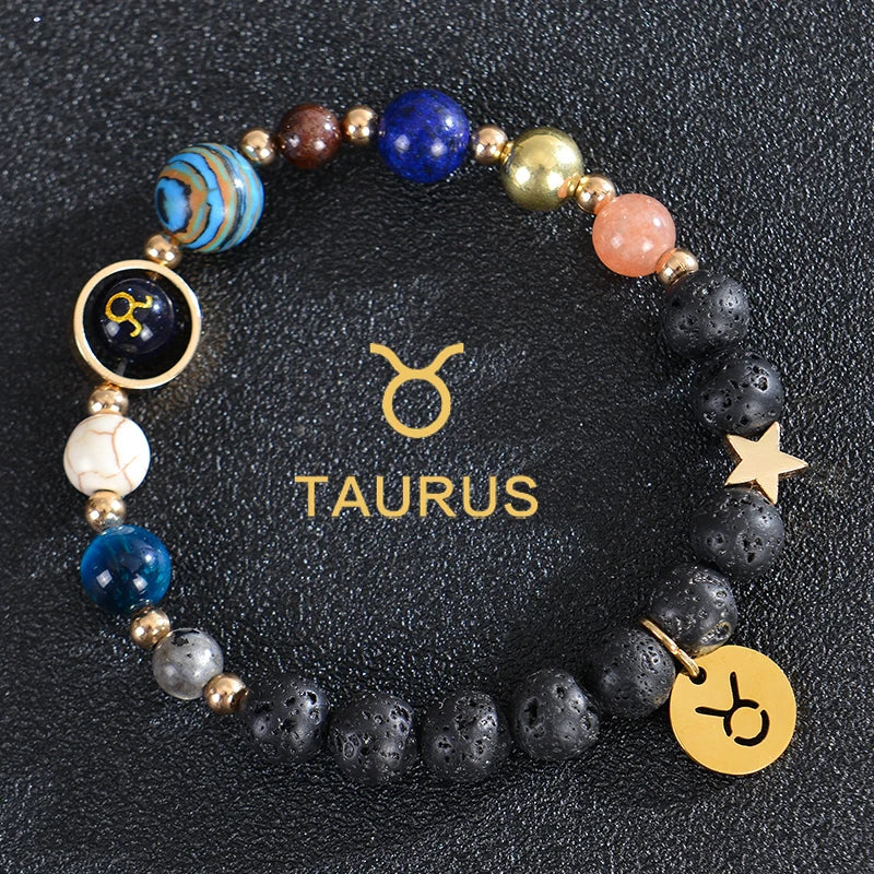 Lava Stone Bracelets, 12 Constellations, Zodiac Astrological Signs, Taurus