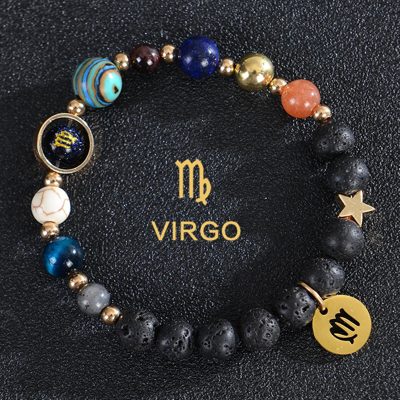 Lava Stone Bracelets, 12 Constellations, Zodiac Astrological Signs, Virgo