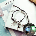 Couple Bracelets with Glow-in-the-Dark Bead and Cross Chain