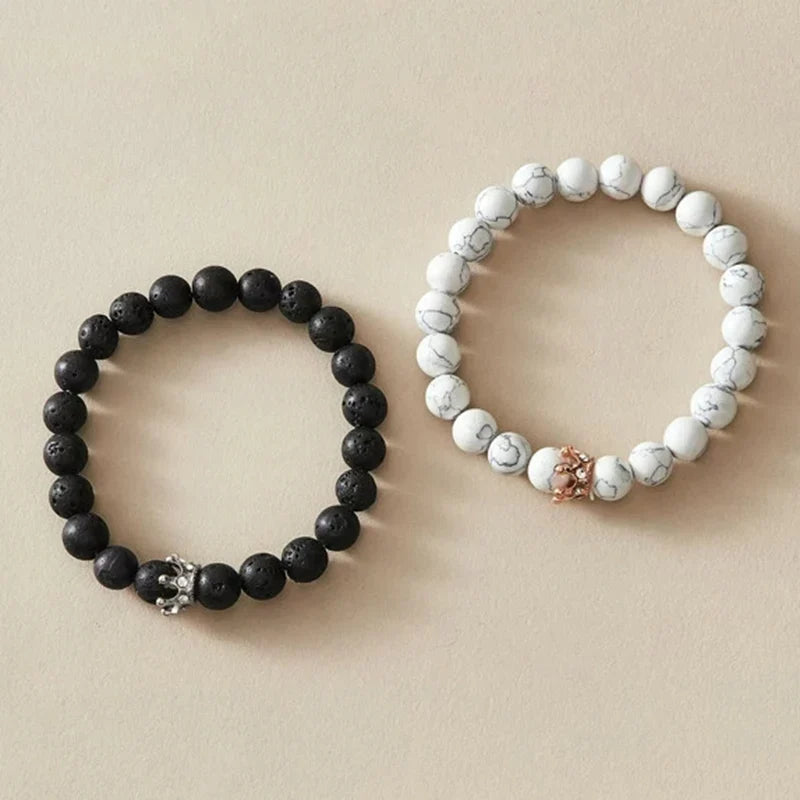 King & Queen Crown Curb Chain Couple Bracelets
