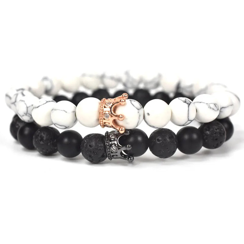 King & Queen Crown Curb Chain Couple Bracelets