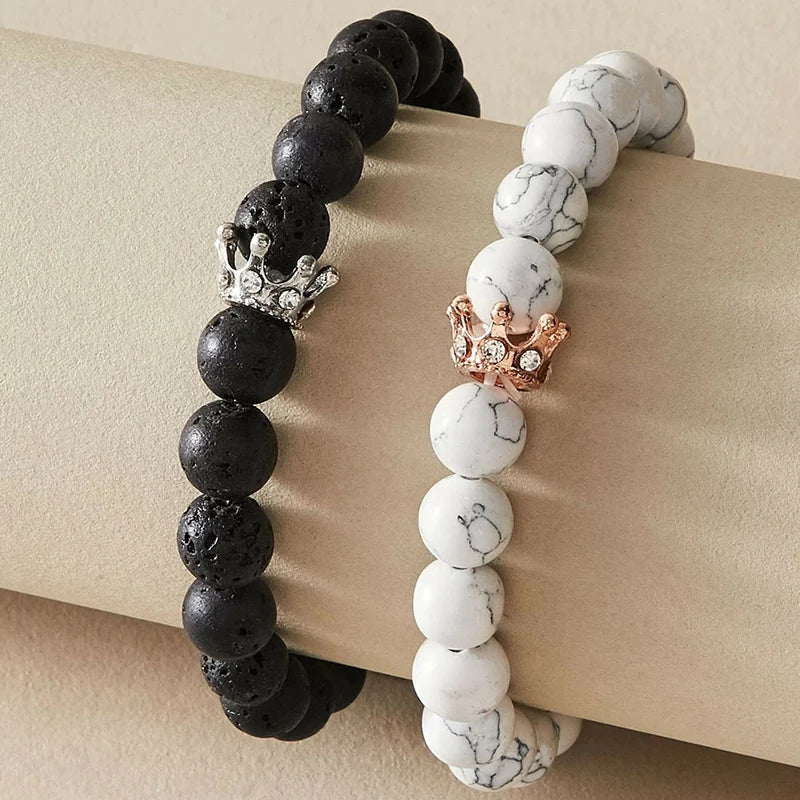 King & Queen Crown Curb Chain Couple Bracelets
