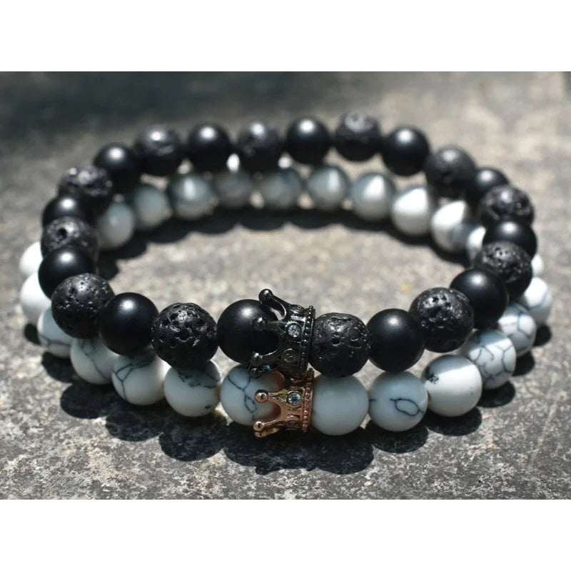 King & Queen Crown Curb Chain Couple Bracelets