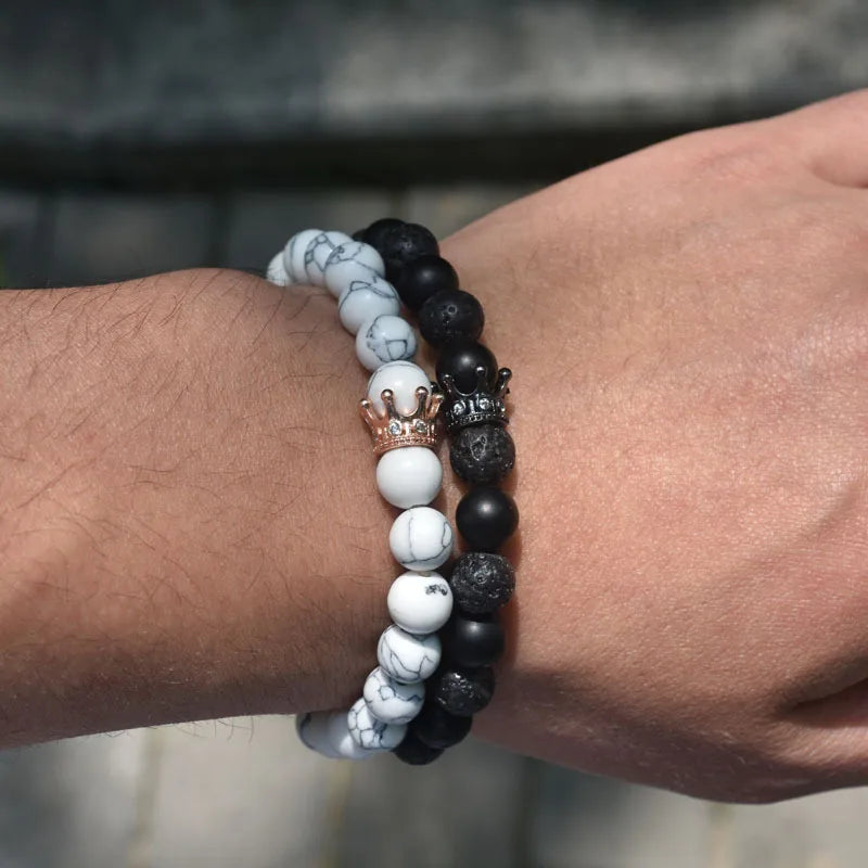 King & Queen Crown Curb Chain Couple Bracelets