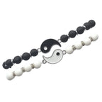 Couples' Bracelets, Separatable Yin Yang Link Bracelet in Natural Black and White Stones