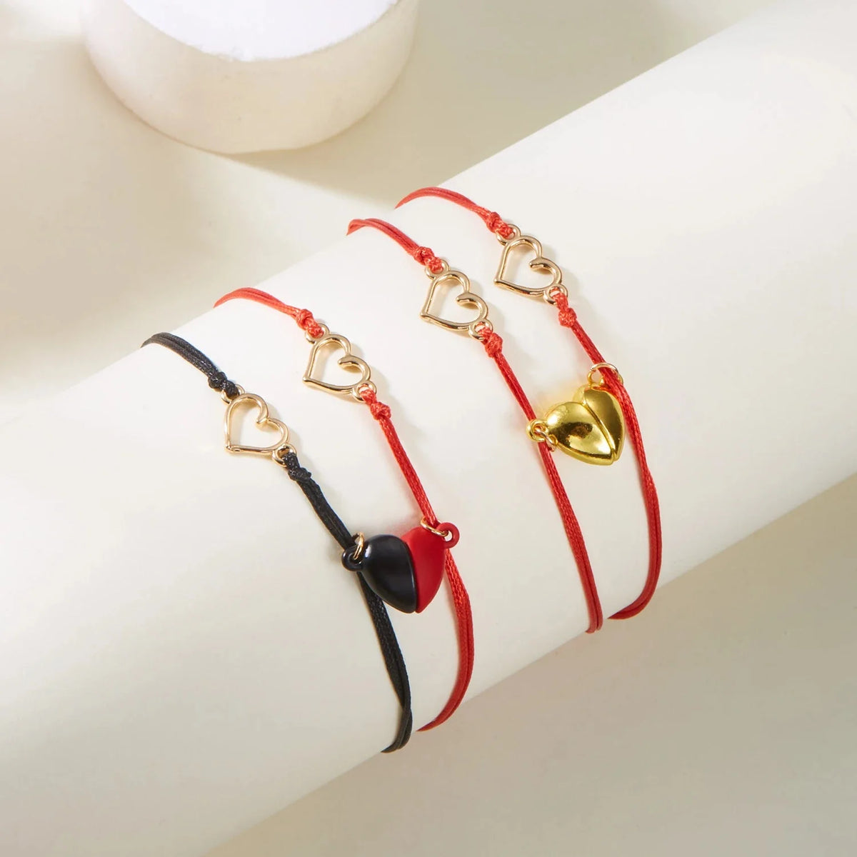 Couples Bracelets Magnetic Chain Bracelet with Heart and Electrocardiogram in Red and Red