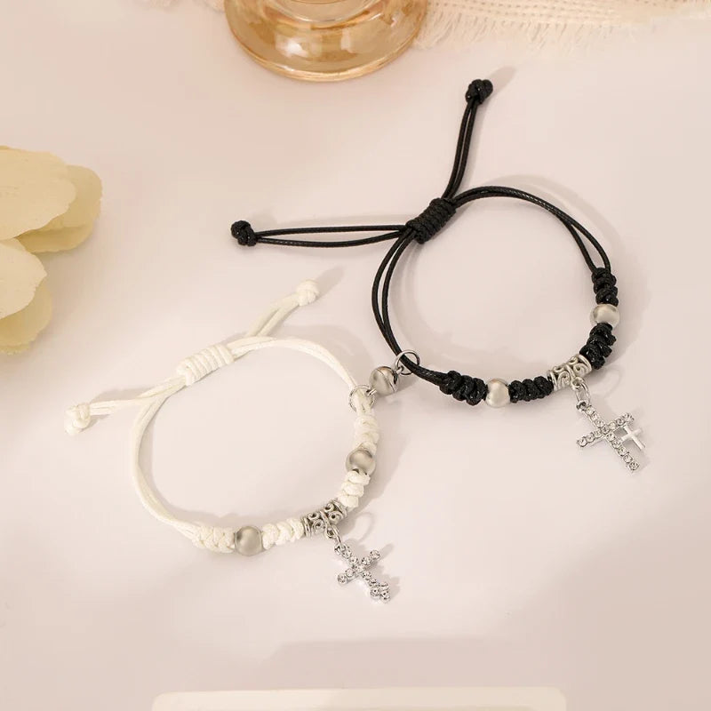 Black and White Couple Bracelets Chain Link Cross