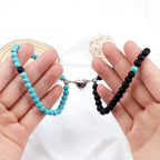 Couples' Magnetic Link Bracelets with sky blue and black beads