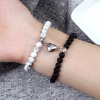 Couples' Magnetic Link Bracelets with white and black beads