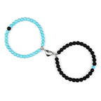 Couples' Magnetic Link Bracelets with sky blue and black beads