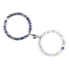 Couples' Magnetic Link Bracelets with blue-gray and white beads