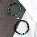Couples' Magnetic Link Bracelets with turquoise and black beads
