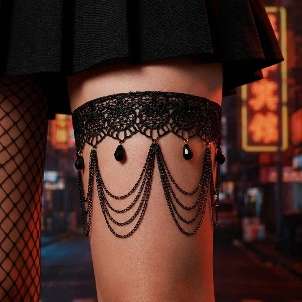 Black lace thigh chain - women’s leg jewelry