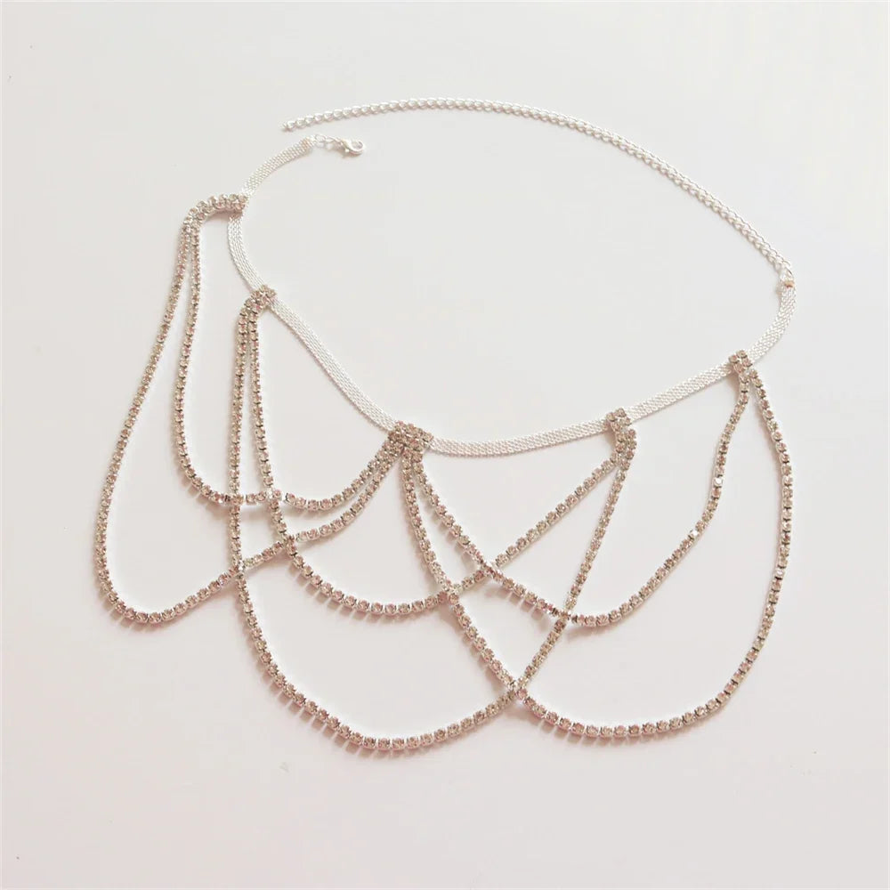 Rhinestone thigh chain - women’s leg jewelry in silver