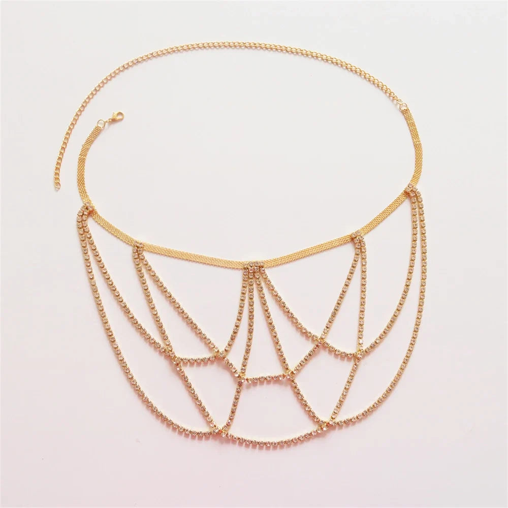 Rhinestone thigh chain - women’s leg jewelry in gold