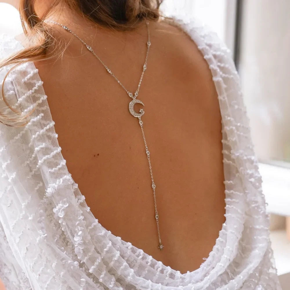 Back Chain Necklace Back Ornament for Women Moon
