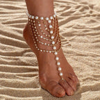 Gold Beaded Foot Chain - Women's Anklet