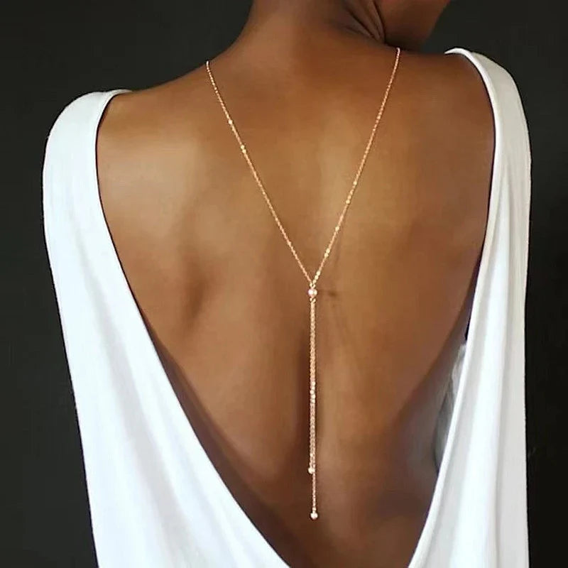 Gold-tone back chain for women - back necklace