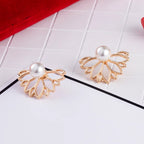 Women's Lotus Flower Stud Earrings in Gold