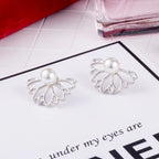 Women's Lotus Flower Stud Earrings in Silver