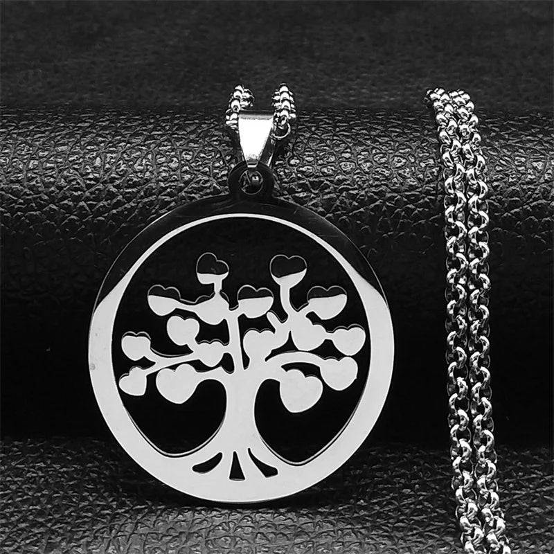 Tree of Life Necklace Pendant Hardened Steel silver