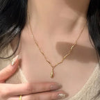 Asymmetrical Necklace with Water Drop Pendant