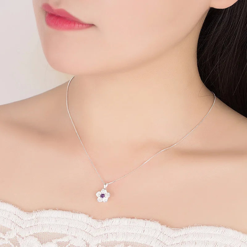 Necklace with Flower Pendant for Women violet