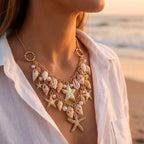 Necklace with large shell and starfish pendant