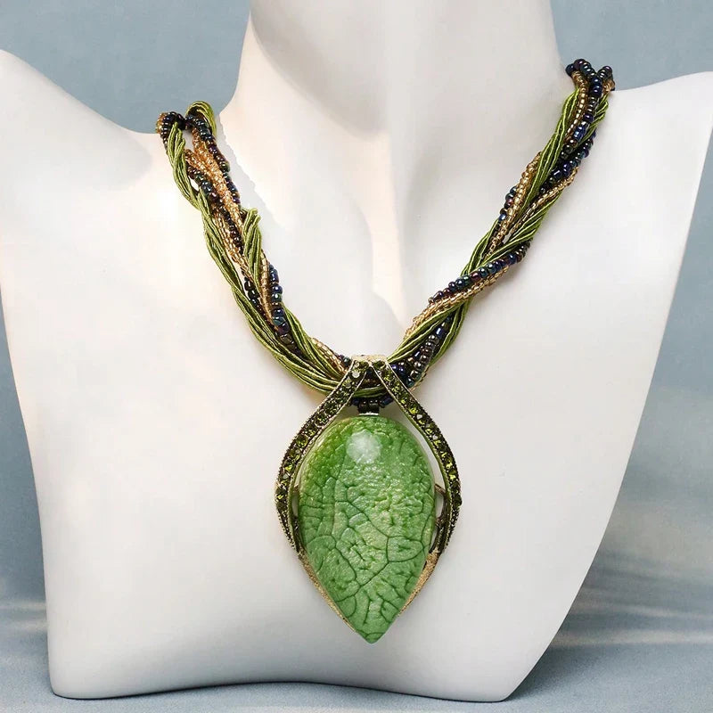 Necklace with Large Ethnic-Style Pendant green