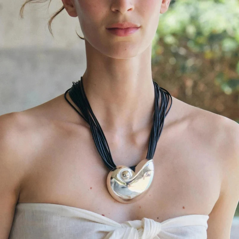 Necklace with Large Snail Shell Pendant silver