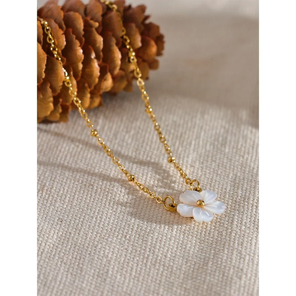 Necklace with a Lovely White Flower Pendant