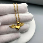 Necklace with angel wing and heart pendant