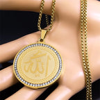 Necklace with Arabic Allah Muslim Islamic amulet pendant in gold