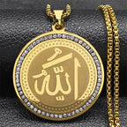 Necklace with Arabic Allah Muslim Islamic amulet pendant in gold