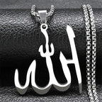 Necklace with Arabic Allah pendant, Islamic Muslim, silver, 50 cm