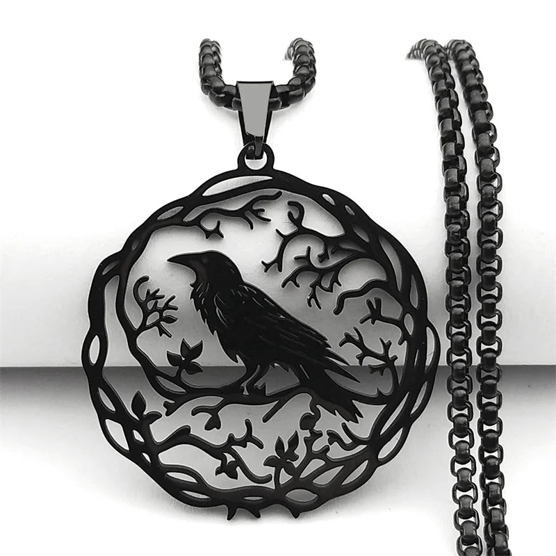 Necklace with Tree Pendant with Bird black