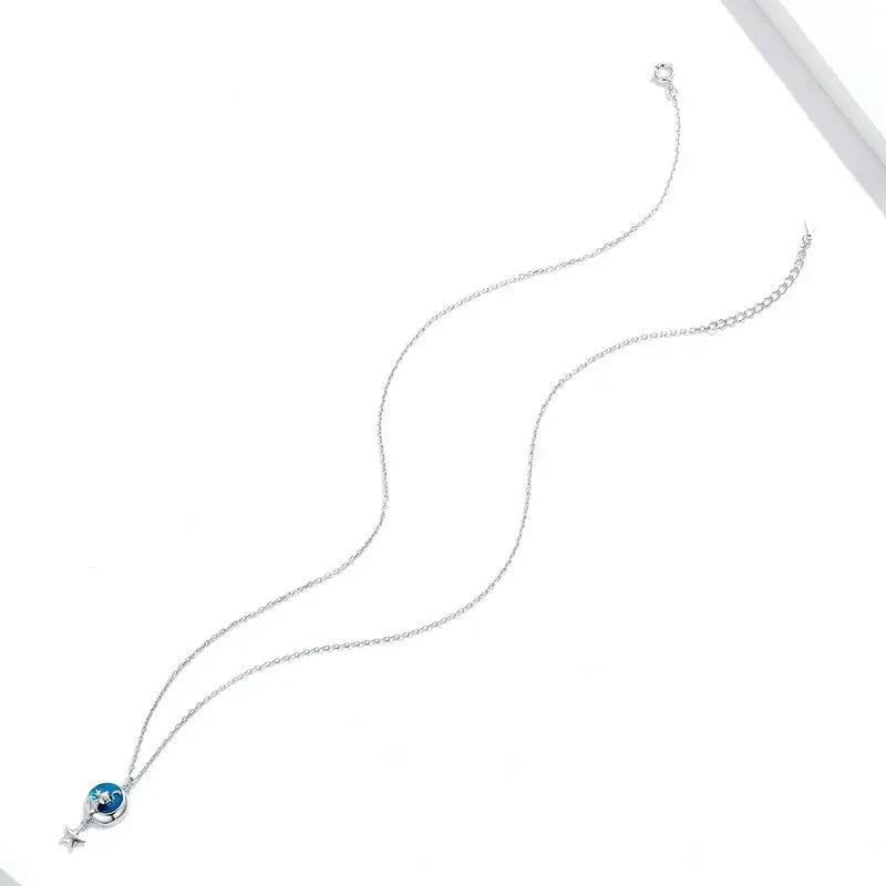 Necklace with Pendant featuring Moon and Cat Motif