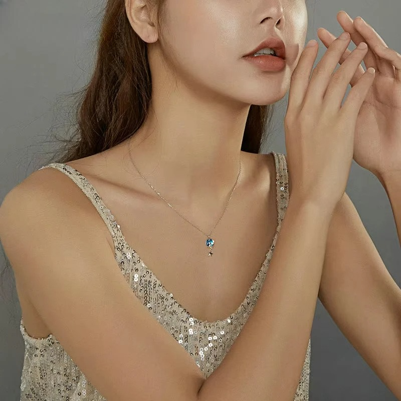 Necklace with Pendant featuring Moon and Cat Motif