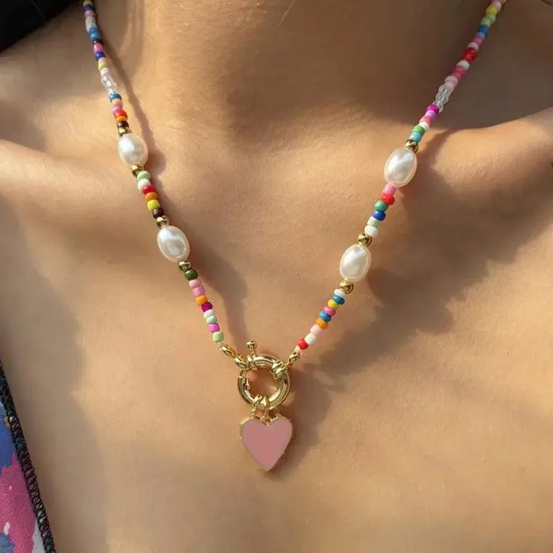 Bohemian Romantic Pendant Necklace in Pink