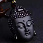 Necklace with Obsidian Buddha Pendant