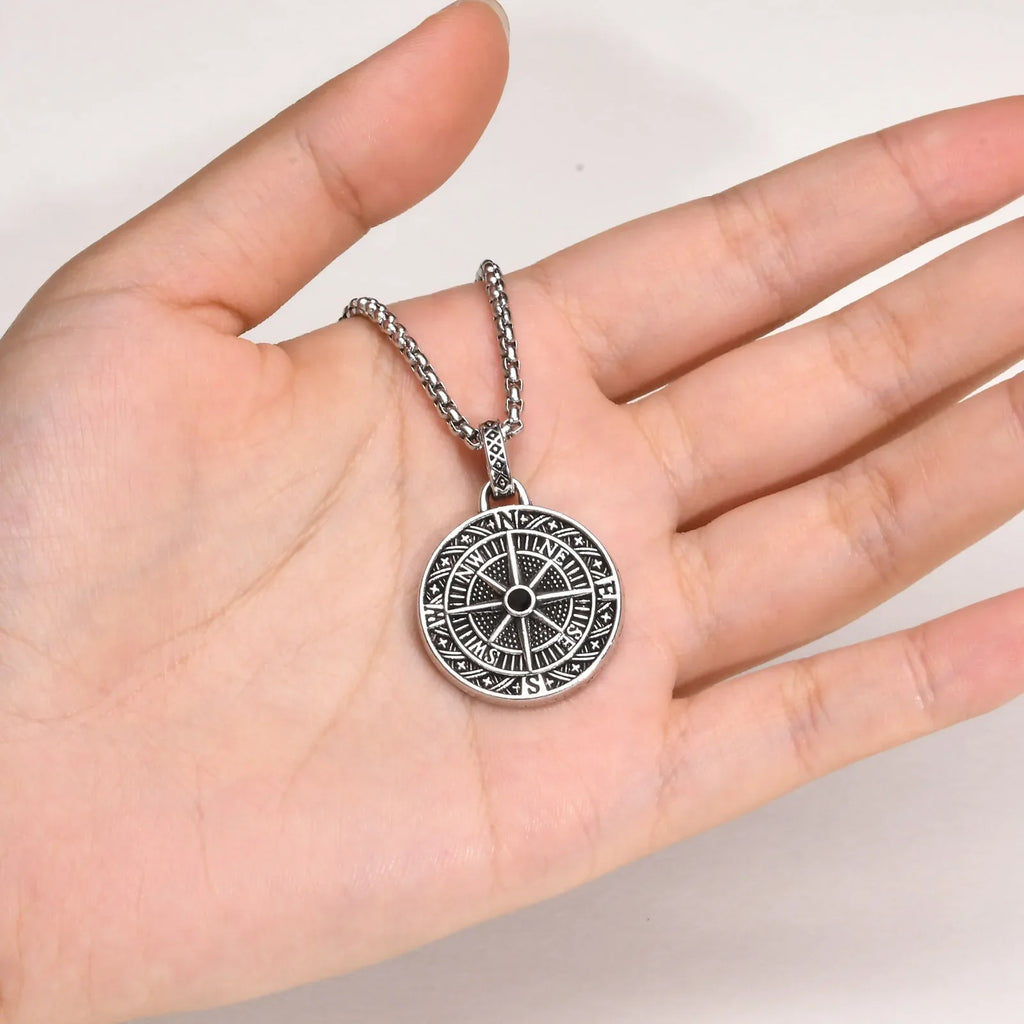 Compass Necklace with Nautical Wind Rose Pendant