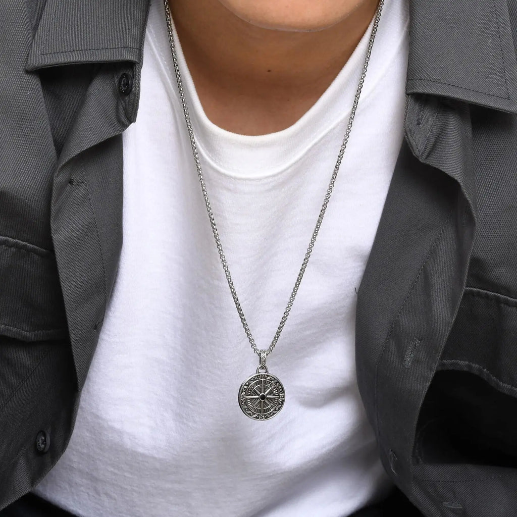 Compass Necklace with Nautical Wind Rose Pendant
