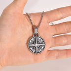 Compass Rose Pendant Necklace for Men in Silver